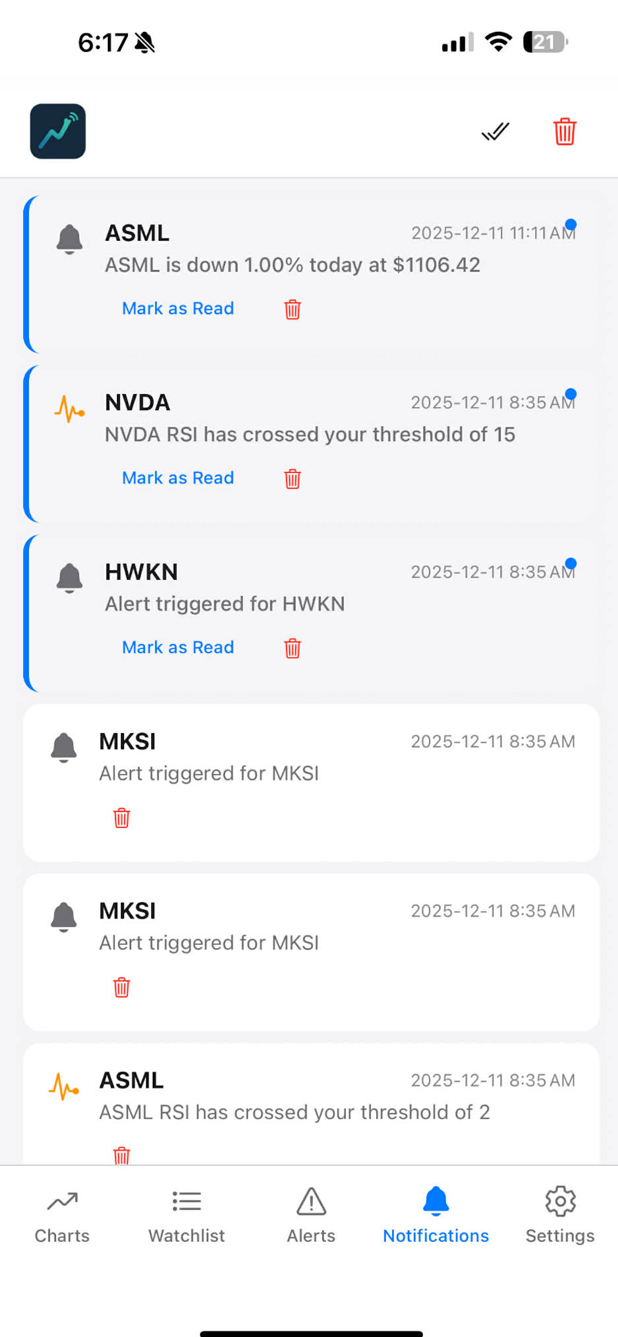 Notifications screen